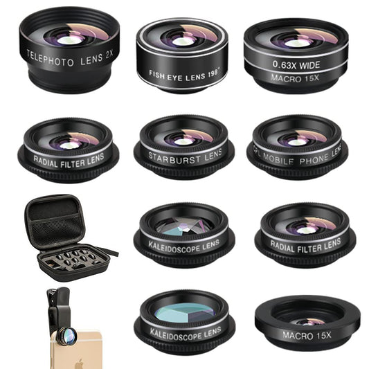 Phone Camera Lens (11 Lenses) Phone Lens Kit, Clip on Fisheye/Macro/Wide Angle Lens Attachment with Travel Case for iPhone 14 13 12 11 Xs X Pro Max Samsung Android Smartphone