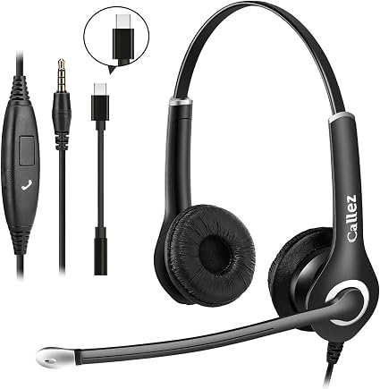 Callez Computer Headset, 3.5mm Cell Phone Headset with Mic Noise Cancelling