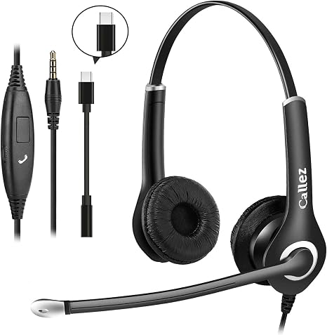 Callez Computer Headset, 3.5mm Cell Phone Headset with Mic Noise Cancelling