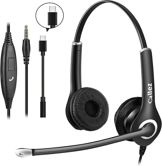 Callez Computer Headset, 3.5mm Cell Phone Headset with Mic Noise Cancelling