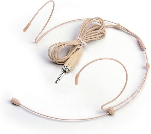 Microphone Headset Discreet Headworn Earset Over Ear Hanging Mic for Wireless System Bodypack Transmitter, Ideal for Lectures, Live Performance, Theater, Podcasts – Beige