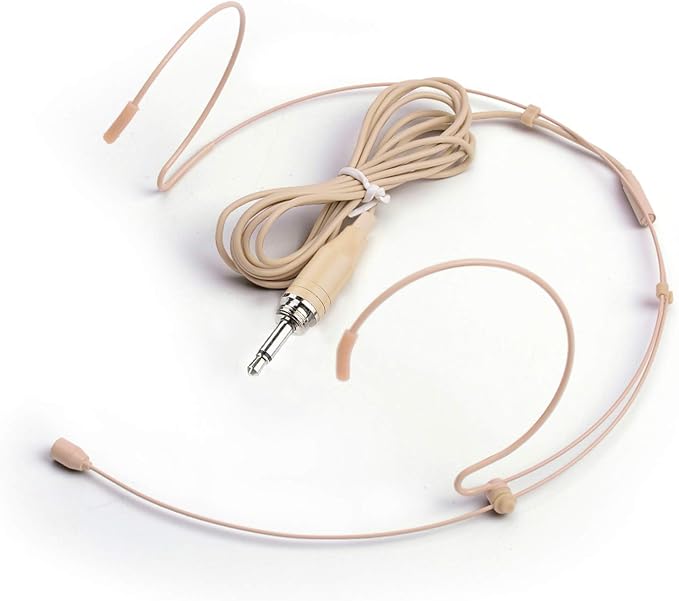 Microphone Headset Discreet Headworn Earset Over Ear Hanging Mic for Wireless System Bodypack Transmitter, Ideal for Lectures, Live Performance, Theater, Podcasts – Beige