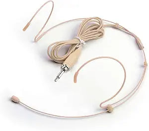 Microphone Headset Discreet Headworn Earset Over Ear Hanging Mic for Wireless System Bodypack Transmitter, Ideal for Lectures, Live Performance, Theater, Podcasts – Beige