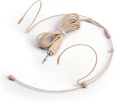 Microphone Headset Discreet Headworn Earset Over Ear Hanging Mic for Wireless System Bodypack Transmitter, Ideal for Lectures, Live Performance, Theater, Podcasts – Beige