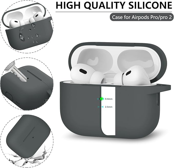 Ljusmicker for AirPods Pro Case Cover with Cleaner Kit,Silicone Protective Cases for Apple AirPods Pro 2nd/1st Generation Case for Women Men,AirPod Pro 2 Case Accessories with Keychain-Dark Grey