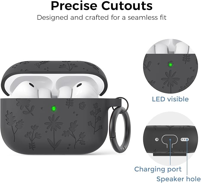 AhaStyle AirPods Pro 3 Case Cover (2025) Flower Engraved Cute Silicone AirPods Pro 3rd Generation Case Full Body Shockproof Cover Skin for Apple AirPods Pro 3rd Gen with Cleaning Kit for Women Girls