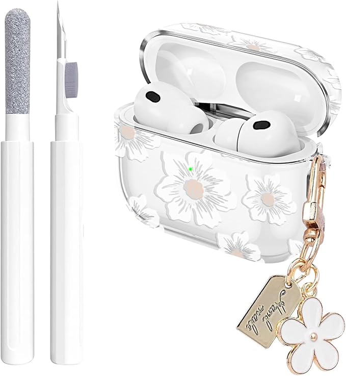 for Airpods pro 3 Case Clear,Cute White Camellia Design for Airpods pro 3 Case Cover,Shockproof Soft TPU Skin Accessories with Girly Flower Keychain&Cleaning Pen for Women Girls-Clear