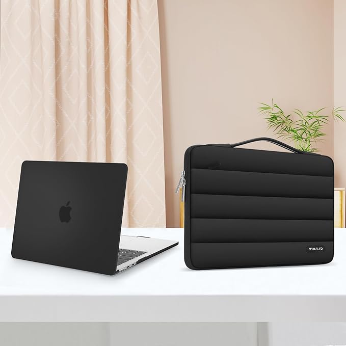 MOSISO Compatible with MacBook Air 13 inch Case M5 2026 M4 2025 M3 M2 2024-2022 A3449 A3240 A3113 A2681, Hard Case&Puffy Bag&Keyboard Cover&Webcam Cover&ScreenFilm for MacBook Air 13.6, Black