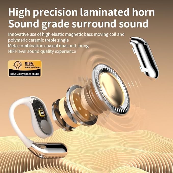 Intelligent Touch Screen Open Ear Earbuds Ultra Comfort Bluetooth 5.4 Headphones Over The Ear Earphones with Ear Hooks IPX7 Waterproof Bone Conduction Earbuds for Running Fitness Sport Workouts,Grey5