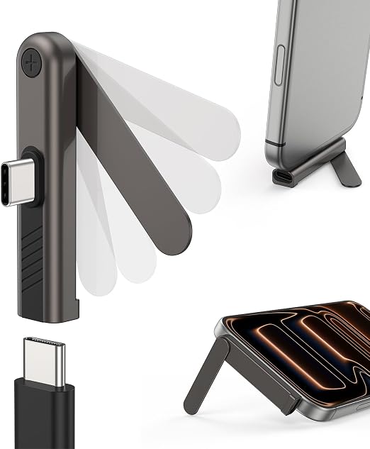 USB-C Phone Stand Adapter 60W, 2-in-1 Right-Angle Kickstand, 1 Pack