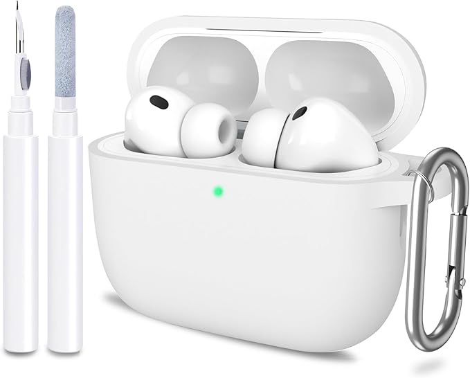 ATUAT for AirPods Pro 3 Case Cover with Cleaner, Protective Soft Silicone Skin with Keychain for Women Men for Apple AirPods Pro 3rd Generation Case(2025), Front LED Visible, White
