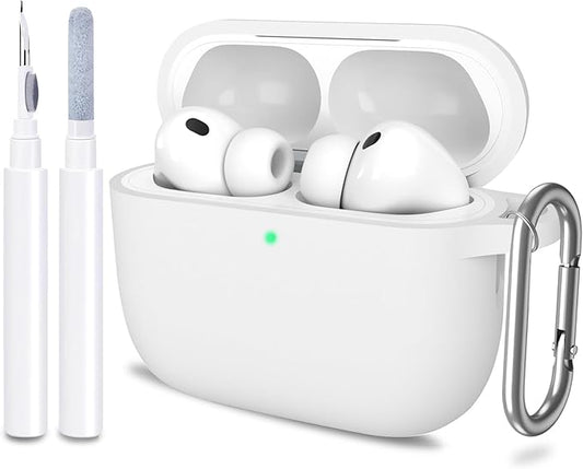ATUAT for AirPods Pro 3 Case Cover with Cleaner, Protective Soft Silicone Skin with Keychain for Women Men for Apple AirPods Pro 3rd Generation Case(2025), Front LED Visible, White