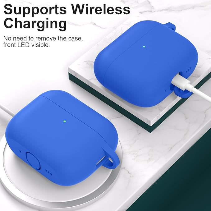 ATUAT for AirPods Pro 3 Case Cover with Cleaner, Protective Soft Silicone Skin with Keychain for Women Men for Apple AirPods Pro 3rd Generation Case(2025), Front LED Visible, Blue
