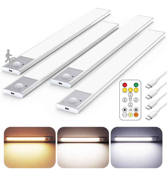12" Under Cabinet Lighting Wireless, Remote, Motion Sensor, 4Pack, Silver