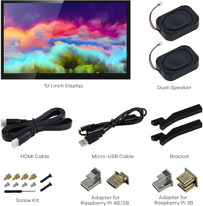 10.1" IPS LCD Capacitive Touch Screen HDMI Display Portable Monitor 1024X600 Built-in Dual Speakers for Raspberry Pi 5/4/3 Xbox PS4 Windows 7/8/10