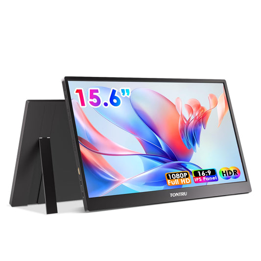 Portable Monitor, 15.6" FHD 1080P IPS Screen with Low Blue Light, Dual Speakers & 3.5mm Audio Jack, Adjustable Stand, USB-C/HDMI Compatibility for Laptop, PC, Phone, Gaming Console