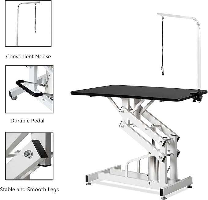 Hydraulic Pet Dog Grooming Table for Dogs, Heavy Duty Professional Large Drying Table with Adjustable Arm Noose, Maximum Capacity Up to 300lbs, 42.5''/Black