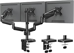MOUNTUP Triple Monitor Mount, Triple Monitor Desk Mount for Max 27 inch Computer Screens, 3 Monitors Stand for Desk, Monitors Arm with Swivel, Tilt, Rotation, Each Arm Holds 4.4-19.8 lbs - Image 1
