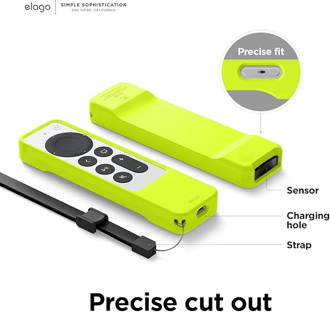 elago R1 Case Compatible with 2022 Apple TV 4K Siri Remote 3rd Gen, Compatible with 2021 Apple TV Siri Remote 2nd Gen- Magnet Technology, Lanyard Included, Full Access to All Functions [Neon Yellow]
