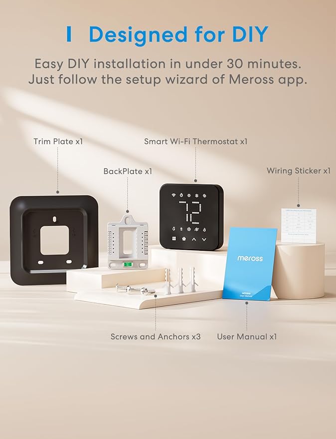 meross Smart Thermostat for Home, WiFi Thermostat Works with Matter, Alexa, Apple Home, Google Assistant, App & Voice Control, 7x24h Scheduling, Energy Saving, C-Wire Required