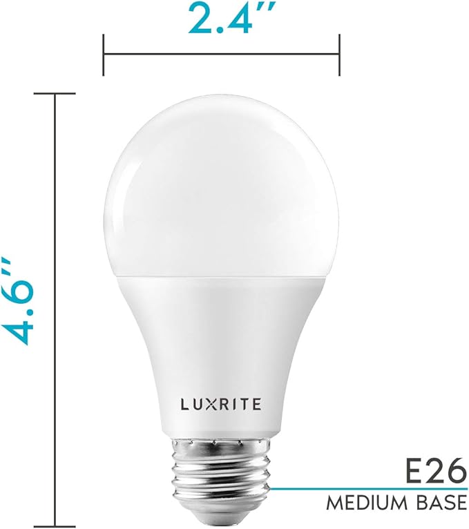 LUXRITE A19 LED Light Bulbs 100 Watt Equivalent Dimmable, 3500K Natural White, 1600 Lumens, Enclosed Fixture Rated, Standard LED Bulbs 15W, Energy Star, E26 Medium Base - Indoor and Outdoor (16 Pack)