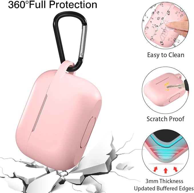 Lerobo Compatible with Apple AirPods Pro Case Cover,Shockproof Washable Silicone Protective Cover Case for Airpod Pro 2 Supports Wireless Charging with Carabiner Front LED Visible,Pink