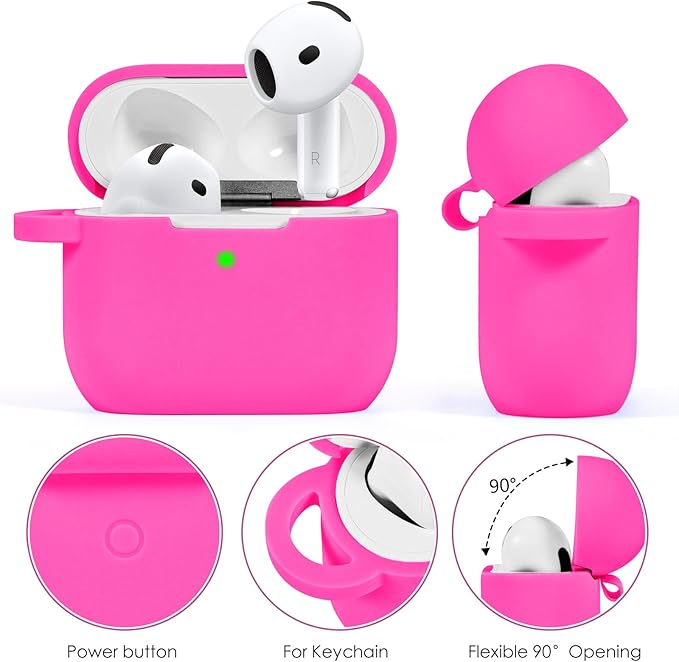 Case Compatible With Apple Airpods 4 - VISOOM Airpods 4 Cases 2024 Cover Women Anti-Drop Silicone iPods 4 Earbuds Wireless Accessorie Charging Cases Girl Bling Keychain for Airpod Ipods 4th Generation