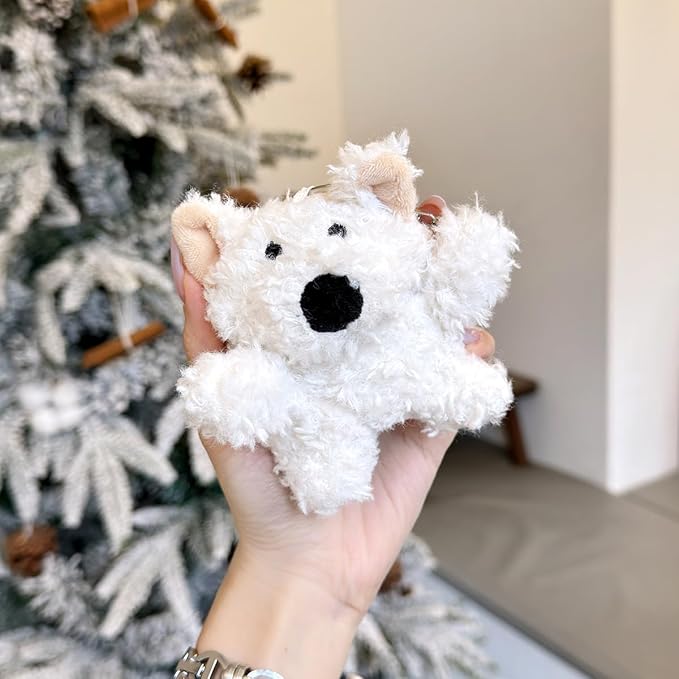 Yatchen Furry Case for AirPods 4,Funny Cute 3D Cartoon Plush Kawaii Western Highland Dog Design Fluffy Soft Warm Cover for AirPods 4rd Generation Carrying Charging Box with Keychain Protective Case
