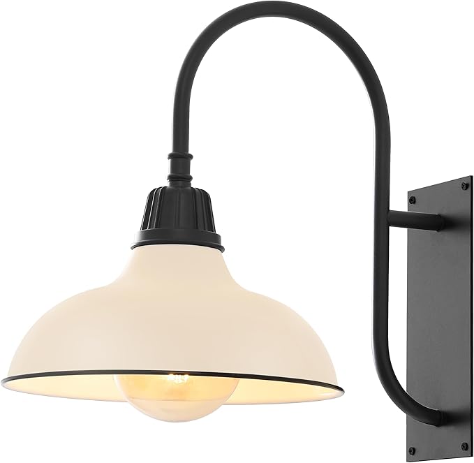 JONATHAN Y JYL7614J Stanley 12.25" 1-Light Farmhouse Industrial Indoor/Outdoor Iron LED Gooseneck Arm Outdoor Sconce for Entryway Lobby Kitchen Bathroom Bedroom Living Room Hallway, Matte Almond