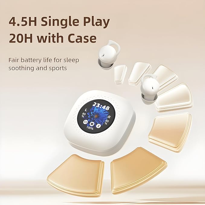 Sleepals Touch Wireless Sleep Earbuds with Smart Charging Case, Noise Reducing Headphones for Side Sleepers, Touch Screen Display (Black)