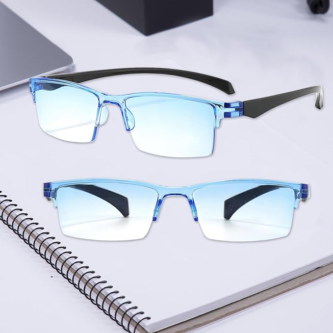 2PCS Automatic Zoom Anti-Blue Light Presbyopia Glasses, Auto Focus Glasses Self Adjusting, Intelligent Dual Focus Smart Reading Glasses for Women & Men(Gradient Blue)