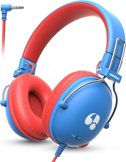 Kids Headphones, 74/85dB Safe Volume Limit, Stereo Sound, Wired On-Ear Headphones for Kids Boys Girls, 3.5mm Jack for Tablet, iPad, Kindle, YOTO Player, Airplane Travel, Blue