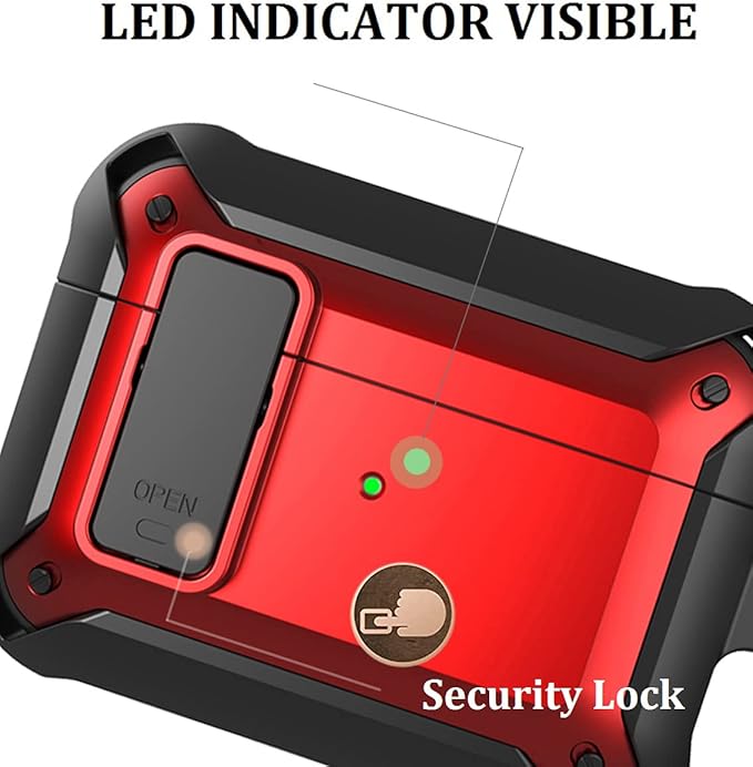 for Airpods Pro 2/1 Gen Case Cover with Lock (2019/2022/2023), Rugged Locking Case for Airpod Pro 2nd/1st Generation Shockproof Armor Protective Skin for Apple iPod Pro - Black/Red