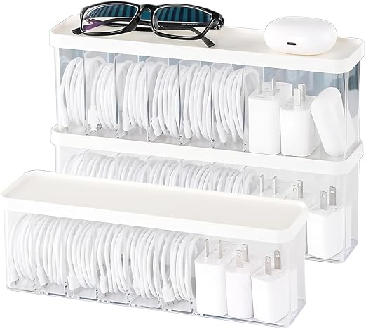 Charger Cable Cord Storage Organizer Box - Easy Storage Without Cable Ties