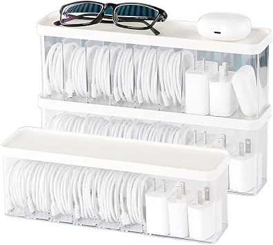Charger Cable Cord Storage Organizer Box - Easy Storage Without Cable Ties
