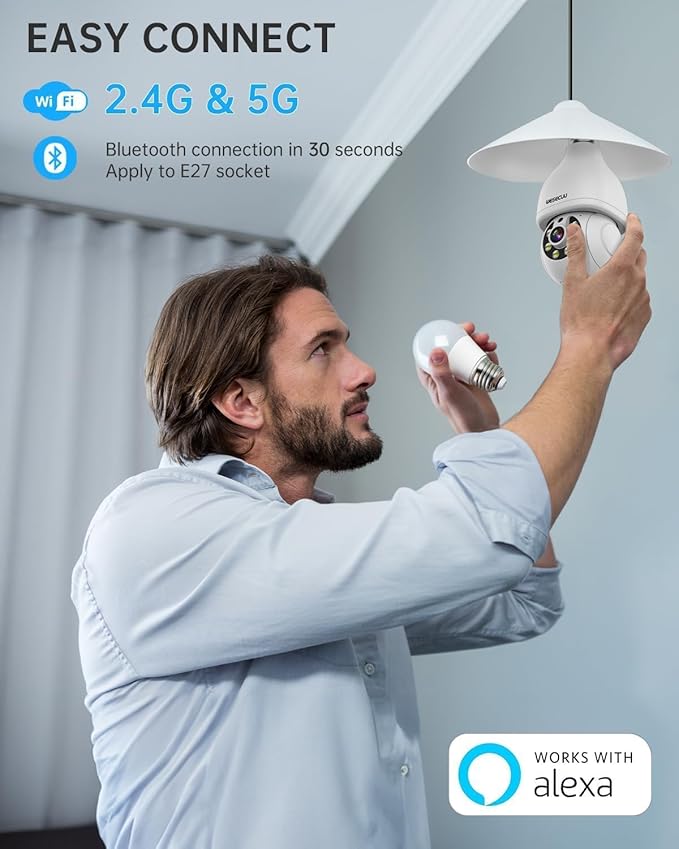 Light Bulb Security Camera -5G& 2.4GHz WiFi Camera Outdoor Wireless Motion Detection and Alarm,Two-Way Talk,Color Night Vision,Human Detection, Light Socket Camera (white01)