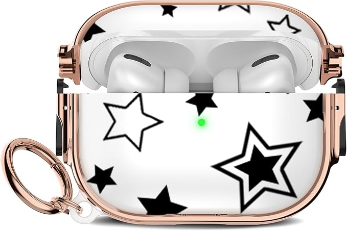 Maxjoy for Cute Airpods Pro 2 case with Safety Lock,Compatible Airpods Pro Case 2nd/1st Gen,Compatible Black Five Pointed Star AirPods Case Cover for Women Girly with Keychain-Transparent