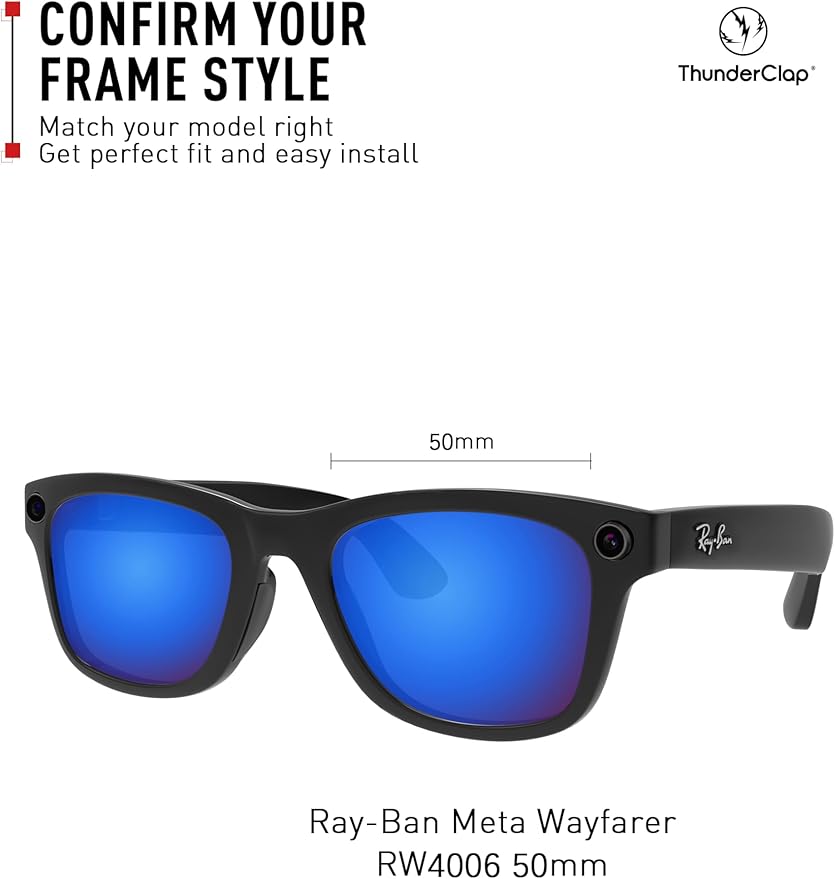 ThunderClap POLARIZED Replacement Lenses Compatible with Ray-Ban Meta Wayfarer RW4006 50mm | RW4008 53mm Smart Glasses