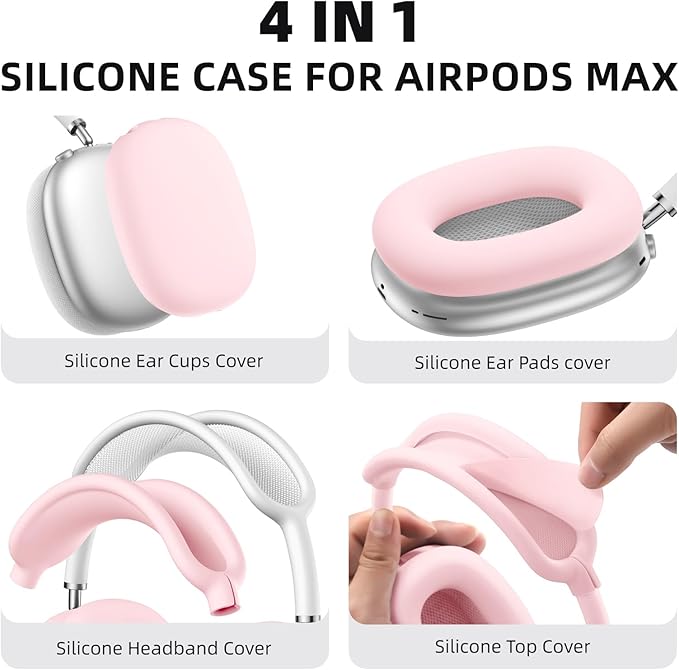 Lerobo for AirPods Max Case, Anti-Scratch Ear Pad & Headband Protector, Soft Silicone Skin for Apple AirPods Max 2024/2020 Accessories (Pink)