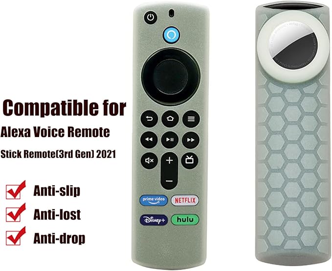 Compatible for Alexa Voice Remote Cover/TV Stick 4K Max Remote Cover (3rd Gen 2021) with Airtag Holder, Glow in The Dark,Item Finder Anti-Slip Silicone Protective Case,Glow Green