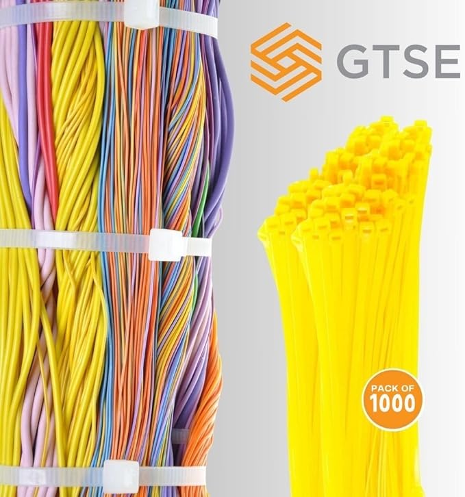 GTSE 14 Inch Yellow Heavy Duty Zip Ties, 1,000 Bulk Pack, 120lb Strength, UV Resistant Nylon Cable Ties, Self-Locking 14" Tie Wraps