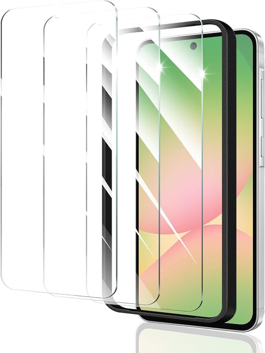 3*Screen Protector for Samsung Galaxy S24 FE/A56 with a Installation Alignment Aid, Double Shatterproof HD Tempered Glass Film, Impact-Protection [9H Hardness][Anti-Shatter][Anti-Scratch]