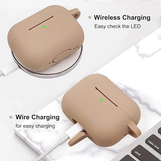 Compatible with AirPods Pro 2nd Generation Case with Cleaner Kit, Silicone Protective Case for Apple AirPod Pro 2nd/1st Earbuds Wireless Charging Cases with Bling Keychain (Milk Tea)