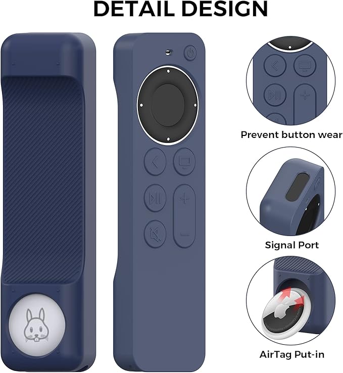 AhaStyle Case Compatible with 2022 Apple TV 4K HD Siri Remote 3rd Generation [AirTag Holder Built in] All Around Cover Apple TV Remote/Siri Remote (2nd) and AirTag (Midnight Blue)