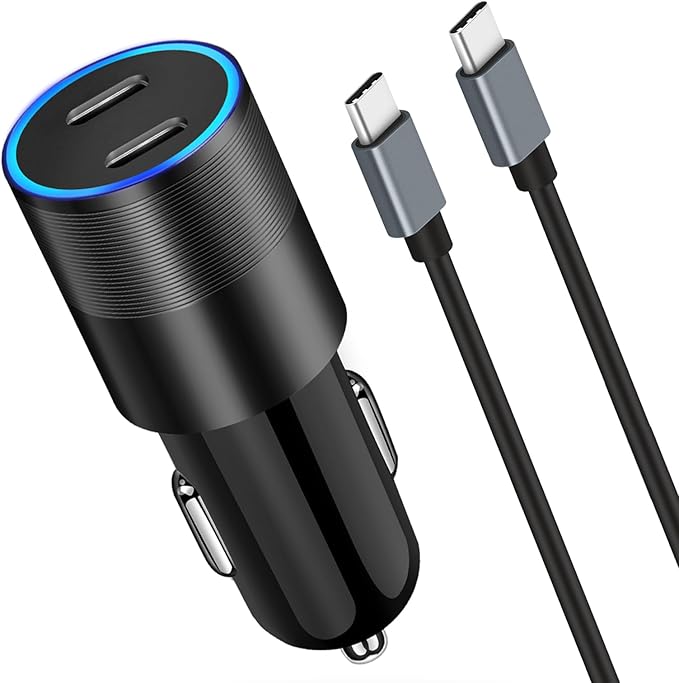 60W Fast USB C Car Charger, Dual 30W PD 3.0 Charging Port Cigarette Lighter Adapter for iPhone 17 Pro Max 16 15, iPad, Google Pixel 10 9, Samsung Galaxy S26 S25, Android Phone with 3.3ft Type C Cable
