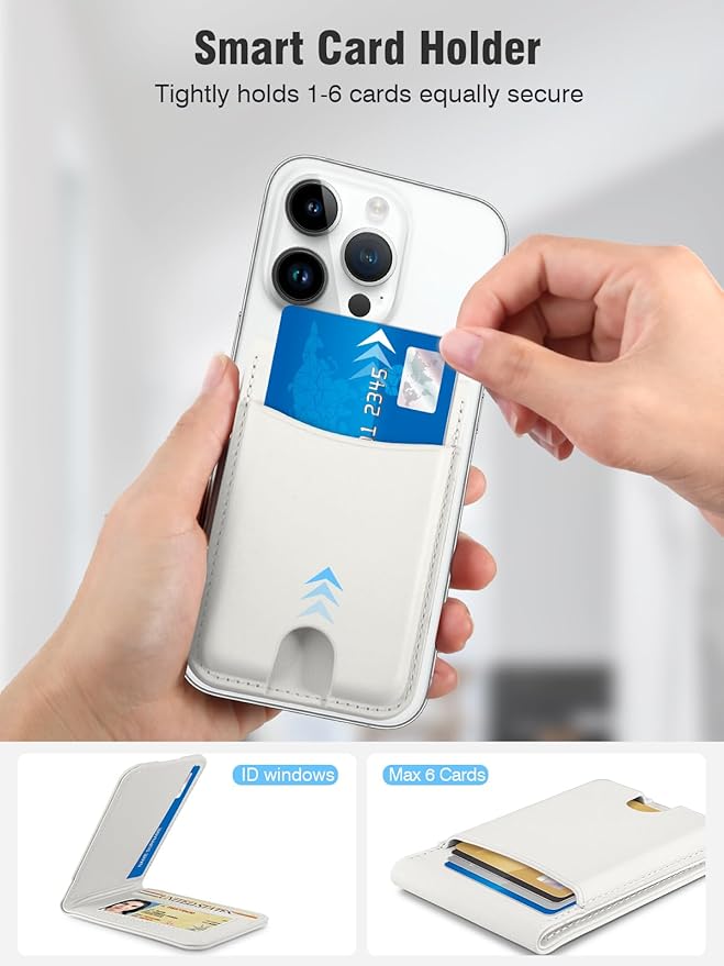 TopMade for MagSafe Wallet with Adjustable Stand, Strongest Magnetic Phone Card Holder for iPhone 17/16/15/14/13/12 Series, Leather RFID Blocking Wallet, ID Window, Fit 6 Cards, White