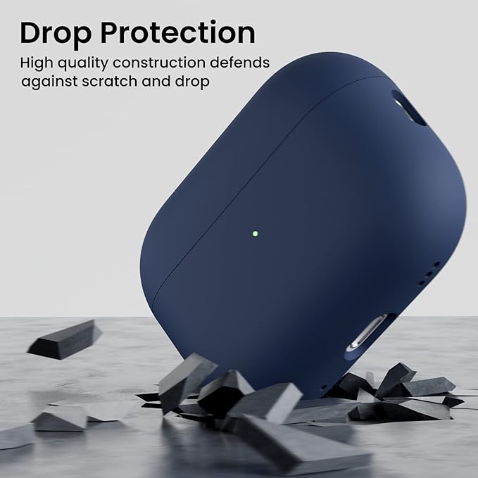 ORNARTO Compatible with AirPods Pro 2 Case 2022, Full Protective Hybrid Silicone for AirPods Pro 2nd Generation Case, Front LED Visible Skin Cover-Dark Blue