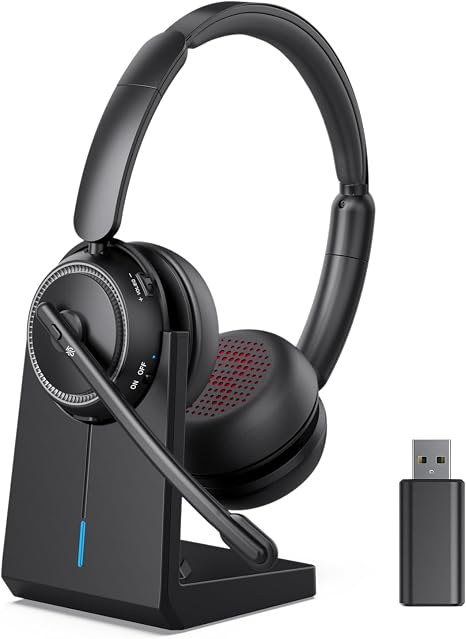 Wireless Headset with Mic for Work, Bluetooth Headphones with Microphone (Noise Cancelling & Mute Button), Wireless Headset with mic for Work/Computer/PC/Laptop/Cell Phones/Call Center/Teams/Zoom/Home