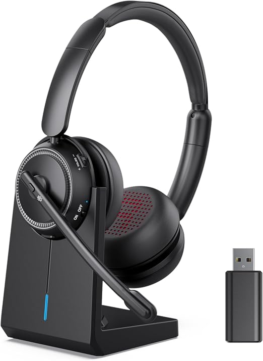 Wireless Headset with Mic for Work, Bluetooth Headphones with Microphone (Noise Cancelling & Mute Button), Wireless Headset with mic for Work/Computer/PC/Laptop/Cell Phones/Call Center/Teams/Zoom/Home