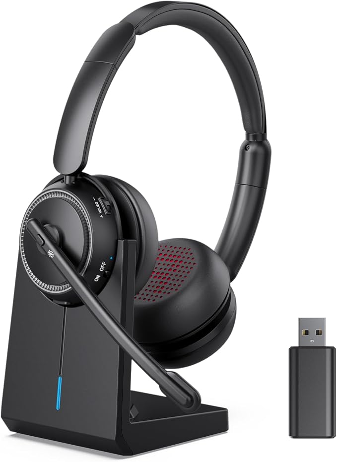 Wireless Headset with Mic for Work, Bluetooth Headphones with Microphone (Noise Cancelling & Mute Button), Wireless Headset with mic for Work/Computer/PC/Laptop/Cell Phones/Call Center/Teams/Zoom/Home